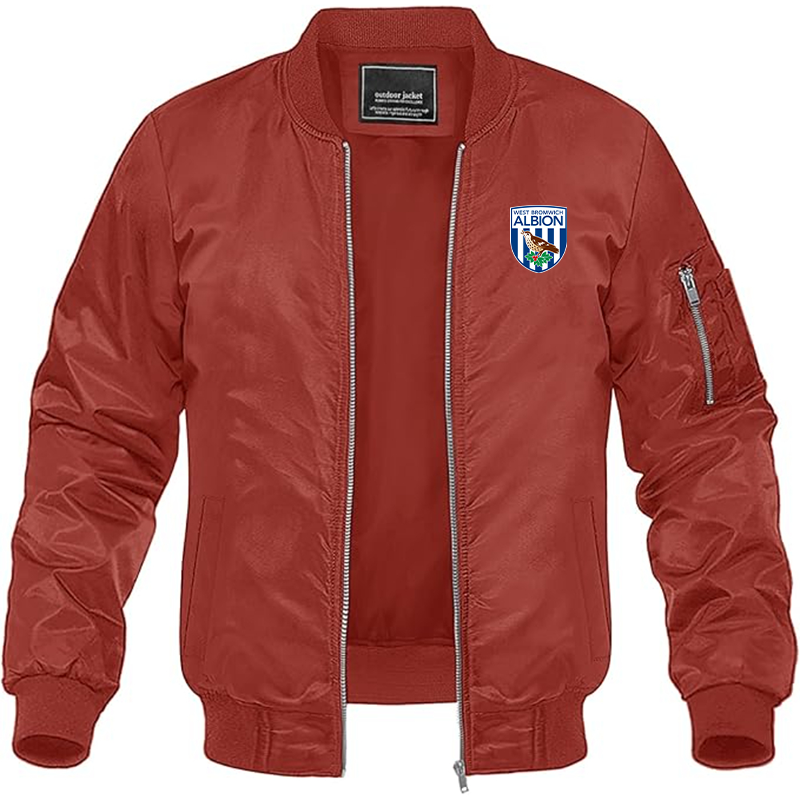 Men's West Bromwich Albion Soccer Lightweight Bomber Jacket Windbreaker Softshell Varsity Jacket Coat